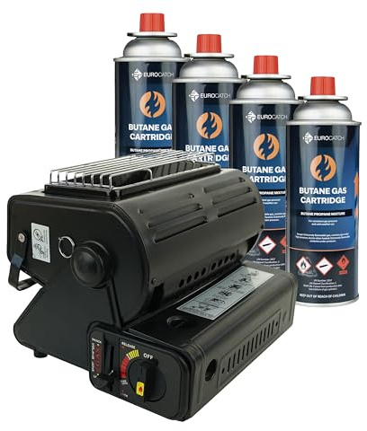 Eurocatch Gas Heater - Incl. 4 Gas Bottles - Heater - Small Heater - Patio Heater - Adjustable - Portable