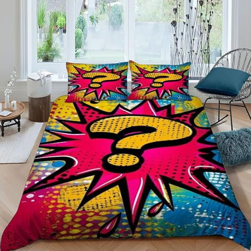HOGDISAJD Fragezeichen Bettwäsche Set künstlerischer Stil 3D Bettbezug Set Wendebettwäsche Für Kinder Jungen Männer Weiche Mikrofaser Kissenbezug, King(220x240cm)