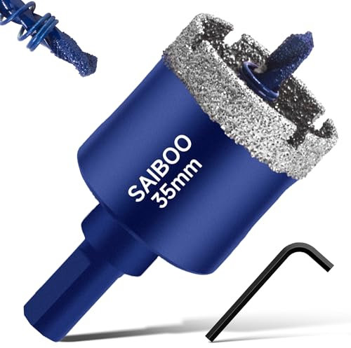 35mm Sierra Perforadora de Diamante con Broca Piloto, Cristal Broca Sierra Perforación de Punta de Diamante para Vidrio Cerámica Mármol Porcelana Azulejos Piedra Caliza