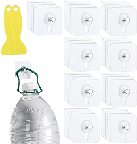 47 Pcs Self Adhesive Picture Hooks, 15 kg Load Heavy Duty Picture Hangers, for Walls, Command Strips Heavy Duty, No Damage Hangers for Frames, Kitchen, Bathroom Accessories, Include 2 Scrapers