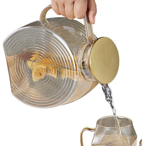 Glass Pitcher, 2.5L Glass Tea Pitchers, Water Container with Stainless Steel Lid, Elegant Cold Drink Kettle for Juices and Milk, Beverage Dispenser, Transparent Colored