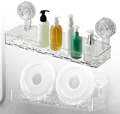 FINELYCR Badablage Ohne Bohren, 32 x 9 cm Aufbewahrung Badezimmer, Transparent Shampoo Halterung für Dusche, Dusche Zubehör mit Saugnapf, für Küche, Hotel, Schlafsaal, Badezimmer