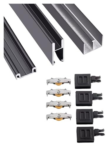 Generico Vetrina da 8 mm a Forma di Montagna, Binario Scorrevole Doppio, Porta Scorrevole in Vetro, Binario a Tre Pezzi, vetrina, Binario Scorrevole, Porta Scorrevole(Black,23.6in/60cm)