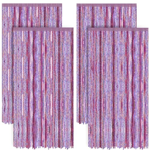 Chumix 4 Stück Lametta Vorhang Rosa, Glitzervorhang Lametta, Glitzer Vorhang, Fransenvorhang fur Silvester Deko 2026 Party Deko Hochzeit Geburtstag Weihnachten Hintergrund (1m x 2m)