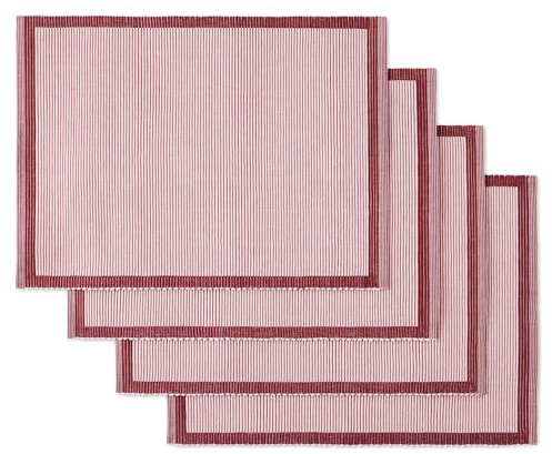 Kate Spade New York Wende-Tischsets für Gartenpartys, 100 % Baumwolle, gewebt, gerippt, 35,6 x 48,3 cm, Rosa/Rosa, 4 Stück