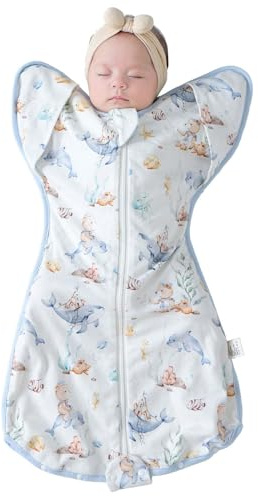 JOYNCLEON Baby Schlafsack 0.5 TOG zum Pucken | Selbstberuhigend für besseren Schlaf & Moro-Reflex | 100% Baumwolle, atmungsaktiv | Sicher mit Beinfreiheit für 3-6 Monate (Blau, Medium(4-7.5KG))