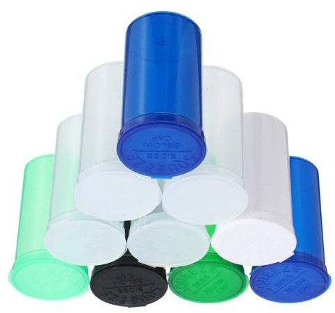 TOBBOMEY 10pcs Pill Storage Container Small Sealed Bottles with Flip Top Lid for Keychain Bag Attachment Assorted Colours Random Color