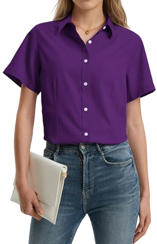 Stamain Bluse Damen Kurzam Knöpfen Hemd Formelle Slim Fit Damen Office Hemdbluse Business Arbeit Hemden Sommer