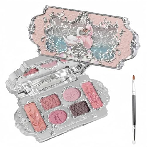 Swan Ballet 6-farbige Make-up-Palette, Lidschatten, Rouge, Hervorhebung und Kontur, Flower Know Make-up-Palette mit 4 matten + 2 schimmernden neutralen Farbtönen (B)