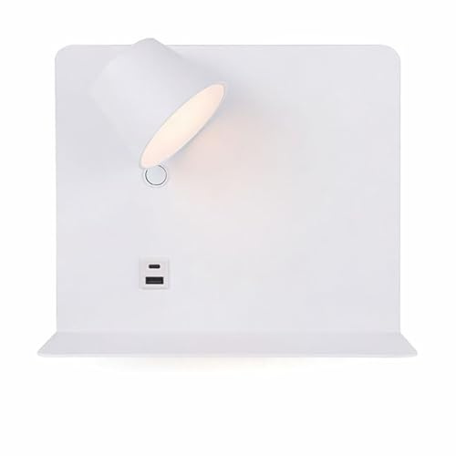 Alpinaluz LED Wandleuchte 6W mit USB & USB-C, Drehbarer Lesespot mit CCT 3000K/4000K/6000K, Wandlampe mit Ablage aus Stahl, Innenleuchte IP20 (Weiß – Links)