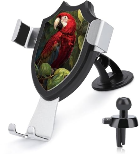 Jubonexis Support de téléphone de voiture en forme de perroquet perché dans la forêt tropicale luxuriante - Support triangulaire à clip pour grille d'aération - Accessoires automobiles pour