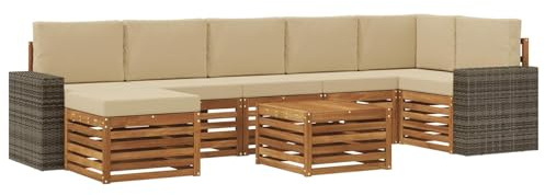 vidaXL Outdoor-Sofagarnitur mit Kissen 8 pcs Natur und Beige, Gartenlounge, modernes Outdoor-Sofa, stabiles Sitzset für Terrasse, gemütliche Möbel für draußen
