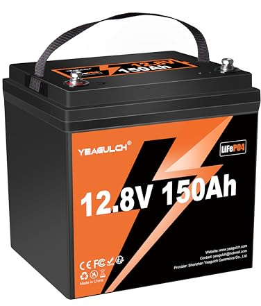 Yeagulch 12V 150Ah Max - Batteria al Litio LiFePO4, BMS 100A, 1920Wh | 15000 Cicli, Design Compatto per Camper, Impianto Solare, Casa e Backup