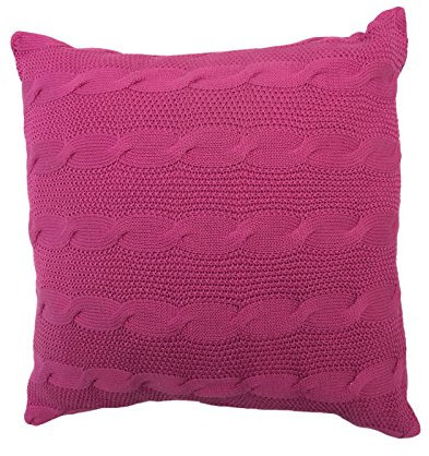 Highams Plain Cable Knit Cushion Cover Pillow Case Sofa Unfilled, Pansy Pink, 43 x 43 cm