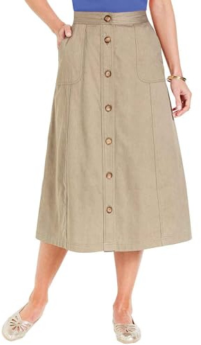 Chums Ladies 100% Denim Button Through Skirt Elasticated Back Waist Panelled Design with Pockets Lengths 27 Petite, 29 Regular
