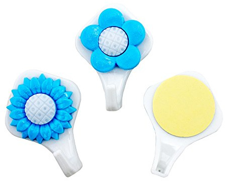 HAND H0974 Pack of 3 Blue Sunflower Self Adhesive Hooks - Powerful, Easy to Attach and Multi-Purpose - Load 2 Kg