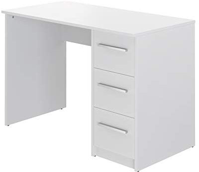 Amazon Basics Scrivania moderna per ufficio a casa, per computer, con 3 cassetti, facile montaggio, 56 x 110 x 73,5 cm, colore bianco