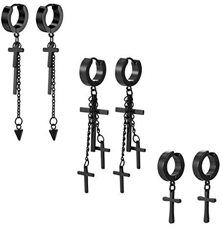 OIDEA Herren Damen Creolen Ohrringe Kreuz Set 3pcs, Länge Anhänger Quaste Ohrstecker Ohrclip