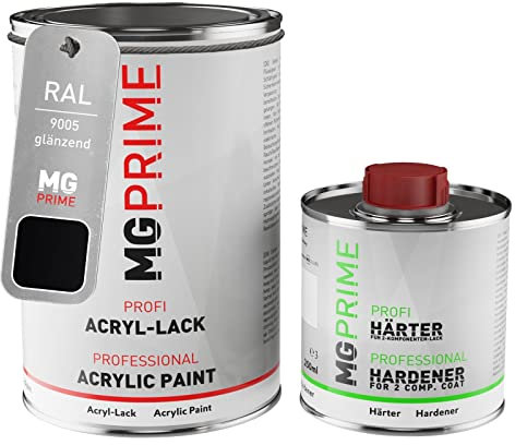 MG PRIME RAL 9005 Noir foncé/Jet black brillant peinture acrylique 1,5 Litres / 1500 ml durcisseur inclus