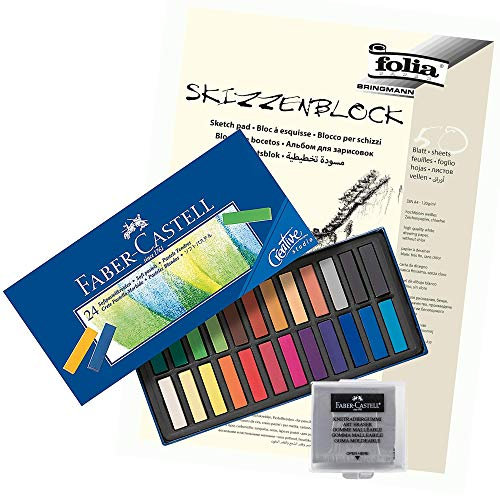 Faber-Castell Softpastellkreiden Creative Studio, 24er Etui Pastellkreiden + Block + Radierer