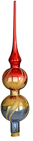 Jingle Bells Lauscha Baumspitze aus Lauscha Spitze Regenbogen 2 Kugeln, Bunt, Weihnachten, Winter, Christbaumspitze, Klassisch, 30 cm