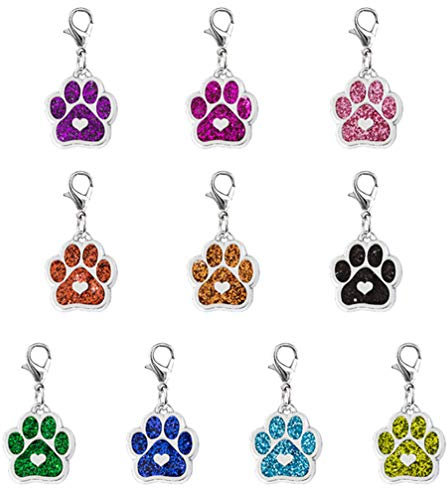 Milisten 10 Stück Katze Hund Pfote Emaille Charms Anhänger mit Karabiner Schlüsselkette Glitzer Schmuck Erkenntnisse für DIY Schmuck Herstellung Halskette Armband, 1,5cm