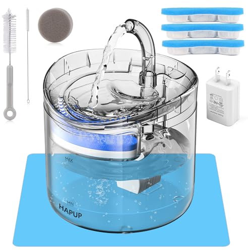 HAPUP Katzenbrunnen Trinkbrunnen Für Katzen Wasserspender 1,8L Transparentes mit 2 Modus 3 Aktivkohlefilter 1 Intelligentes Pumpe 1 Kieselgelmatte 1 Reinigungsset 1 EU Stecker