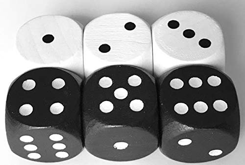 Spieltz Augen-Würfel aus Holz, extra groß (20 mm), z.B. für XL Spiele, für kleine Kinder, für Senioren. Viele Farben. Made in Germany. (6 Würfel, Schwarz + Weiß)