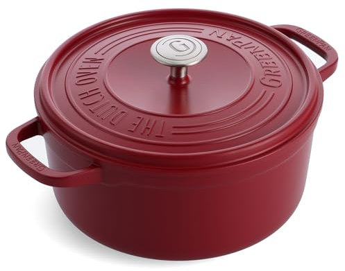 GreenPan Featherweights Faitout en Céramique Antiadhésive Saine, 26 cm/5 litres, Cocotte en Fonte avec Couvercle, Sans PFAS, Induction, Lavable au Lave-Vaisselle,Va au Four, Rouge