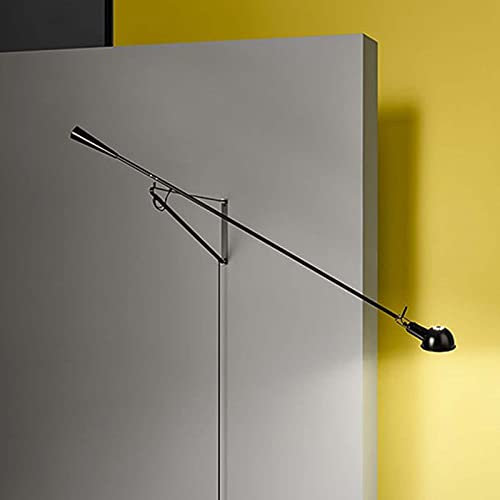 VOMI Retro Langer Arm Wandleuchte mit Schalter Vintage Industrie Einstellbare Schwingarm Rotation Wandlampen mit 1.8m Netzkabel und Stecker für Schlafzimmer Wohnzimmer Studie E27 Wandlicht,Schwarz