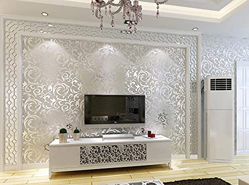 tapete vlies Silbergraue stereoskopische 3D-Wickelblume 3D-Tapete Vlies-Tapete 10 x 0,53 m Eleganz-Tapete für das Wohnzimmer im Wohnzimmer den TV-Hintergrund