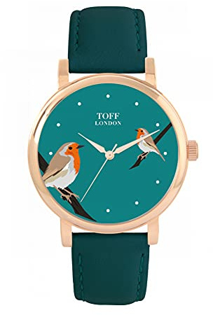Toff London Robins Bird Watch Damen 38mm Gehäuse 3atm wasserdichtes Quarzwerk Luxus modisch