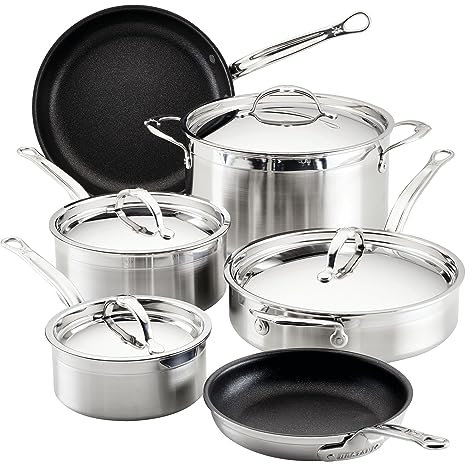 Hestan ProBond - Juego de utensilios de cocina antiadherentes de acero inoxidable revestido profesional, compatible con placa de inducción, color plateado