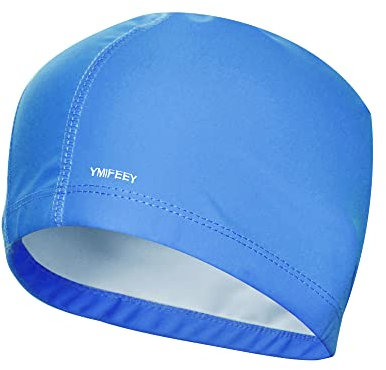 Badekappe Bademütze PU Beschichtet Weiche Badehaube Ohrenschutz Schwimmhaube wasserdicht Schwimmkappe für Herren Damen Lange Kurzes Haar (1xKönigsblau)