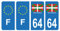 HADEXIA Set mit 4 Nummernschild-Aufklebern für Auto, 64 Baskenland & F Frankreich, Europa
