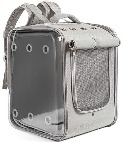 Petseek Katzenrucksack, großer Haustier-Rucksack, 7,7 kg belastbar, belüftetes Design, Hunderucksack für kleine Hunde, robuster Katzenblasen-Rucksack für Reisen, Wandern und Outdoor, Grau