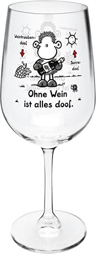Sheepworld 47836 Wine Glass with Saying Without Wine, Glass, 40 cl, Multicoloured, Pack of 1