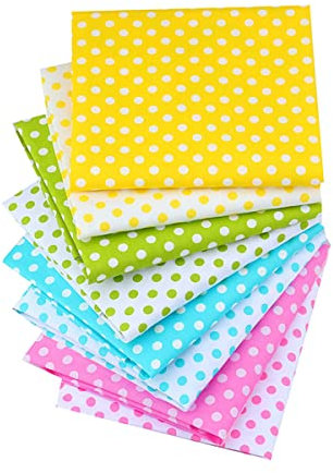 CraftsFabrics Lot de 8 coupons de tissu en coton imprimé à pois colorés de 40 x 50 cm (pour matelassage, scrapbooking, couture, loisirs créatifs, vêtements de bébé, crèche, projets de bricolage,