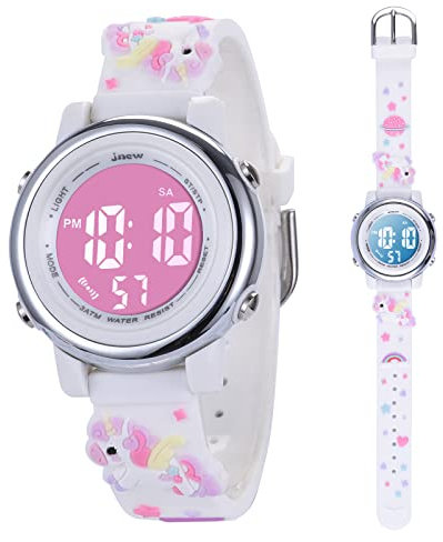 Mamiddle Kinderuhr Digital für Jungen Mädchen 3ATM Wasserdicht Kinder Armbanduhr mit Wecker Datum Stoppuhr Kinder Uhr für 3-10 Jahre (Weißes Einhorn)