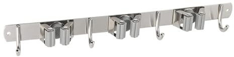 Velano - Selbstklebend Gerätehalter, Wandhalterung, Werkzeughalter, Besenhalter, Universalhalter, Mopp Halter - Edelstahl, 3 Schnellspannern, 4 Haken - Küche, Wohnung, Werkstatt, Garage - UMK 4