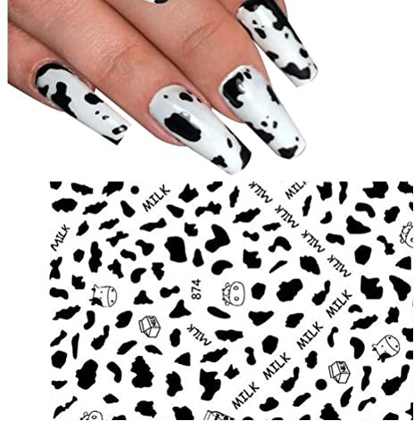 Danlai Cartoon-nagelkunstaufkleber Milchmuster Kuh Schwarz Weißer Nagel Aufkleber Selbstklebender Maniküre DIY-Accessoires