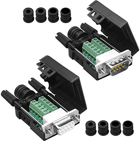 Harrisen 2 STÜCKE DB9 Breakout Steckverbinder,Stecker/Buchse DB9 Lötfreier zum 9-poligen Port-Terminal-Adapter Anschluss Breakout Board mit Case Long Bolts Endrohr