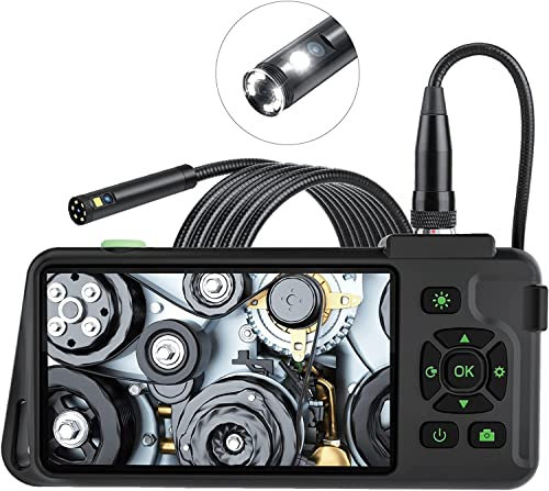 Selvim Endoskopkamera [Kein Handy, WiFi, App erforderlich], 4,5 1080P Dual Lens Industrie Endoskop, IP67 wasserdichte Inspektionskamera mit 3500mAh Akku, 6 Einstellbare LEDs, 32GB TF Karte, 5M Kabel