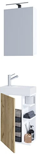 3-TLG Set | Waschplatz für Gäste WC | Gästebad Toilette | Waschtisch mit Spiegelschrank | Badmöbel Badezimmer Set – Lumia