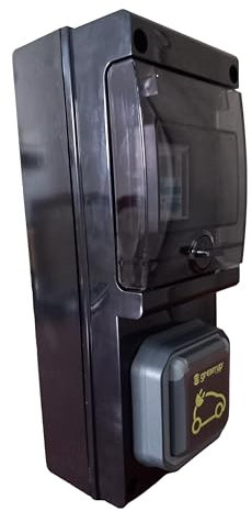 Square Rouge - Estación de carga móvil con reloj, toma Green'Up Legrand, protectores y disyuntor diferencial de 20 A, IP44, impermeable, 11 x 28 x 9,5 cm