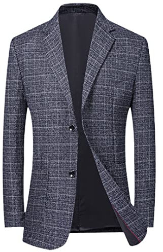Vogrtcc Veste de costume pour homme - Blazer tendance, bleu/carreaux, M