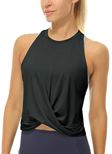 icyzone Damen Sport Tank Top Racerback Yoga Fitness Crop Top Ärmelloses Gym Shirt Oberteile (L, Black)
