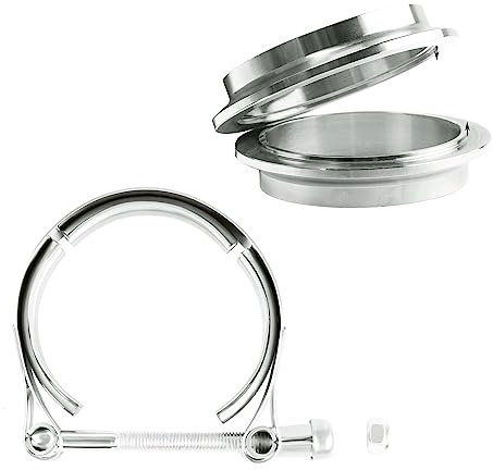 Godimg Morsetto V band 3 pollici (76mm),Kit di flangia-fascette a V,con morsetto a V in acciaio inox e flangia in ferro,per tubi di scarico turbo