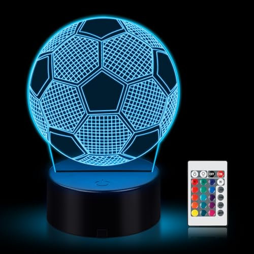 Libershine Fußball Nachtlicht für Kinder, 3D Optische Täuschung Lampe mit Fernbedienung 16 Farben Ändern, 3D Illusion Lampe Fußball, 3D Nachtlicht Fussball Geschenke Jungen Mädchen Schlafzimmer Deko