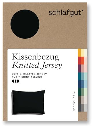 schlafgut Knitted Jersey Kissenbezug 60x80 cm Off-Black Uni weicher Premium Kopfkissenbezug einzeln, faltenfrei mit Elasthan